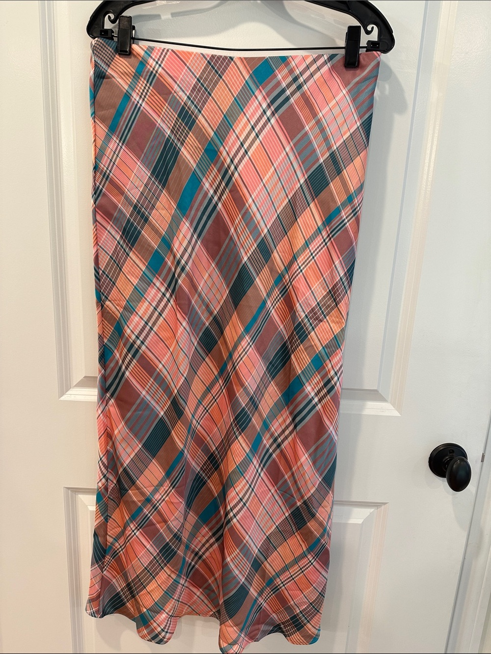 Vineyard Vines Coral, Teal & Brown Plaid Maxi Skirt